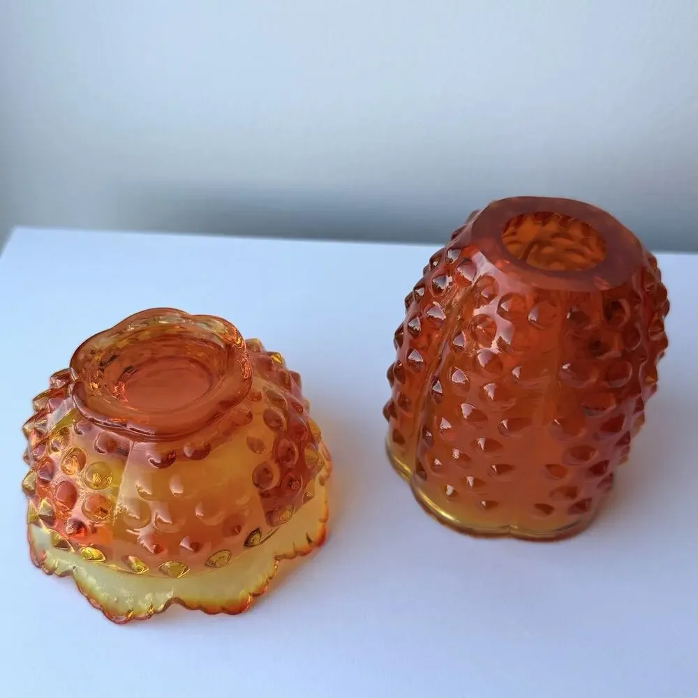 Fenton Hobnail Red Orange Amberina Glass Fairy Lamp Tea Light - Glows